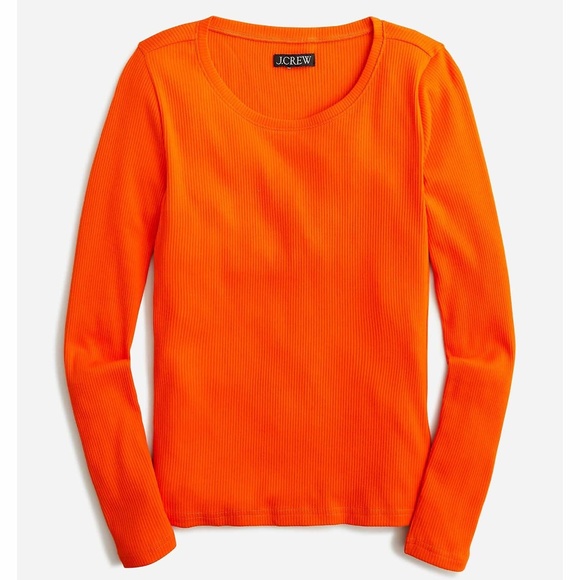J. Crew Tops - New JCREW Size M Long-sleeve Crewneck T-shirt in Vintage Rib in Guarana Orange